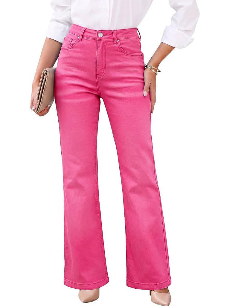 Waverly | Women's High-Rise Flare Jeans Wide Leg Denim - Hot Pink - Image 1