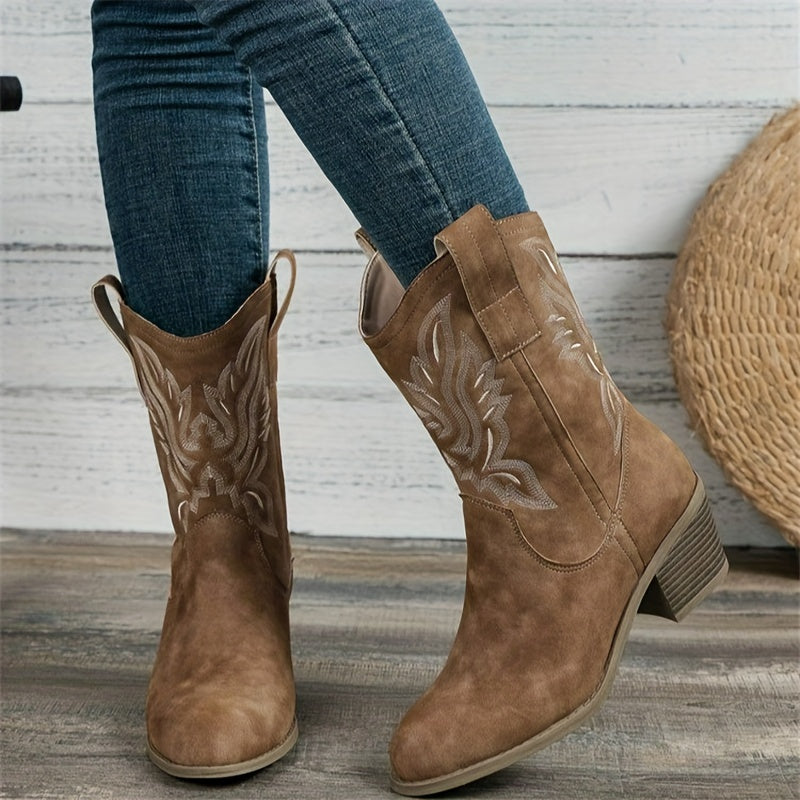 Winslow | Women's Wide Calf Western Cowboy Boots - Camel - Image 1