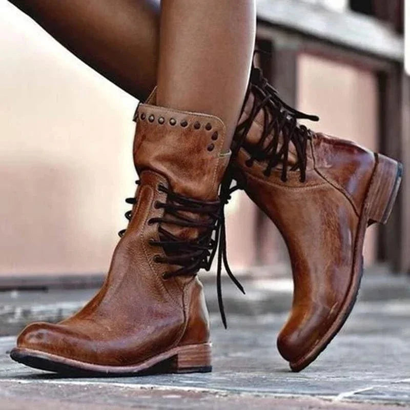 Wren | Women's Lace-Up Leather Ankle Boot - Camel - Image 1