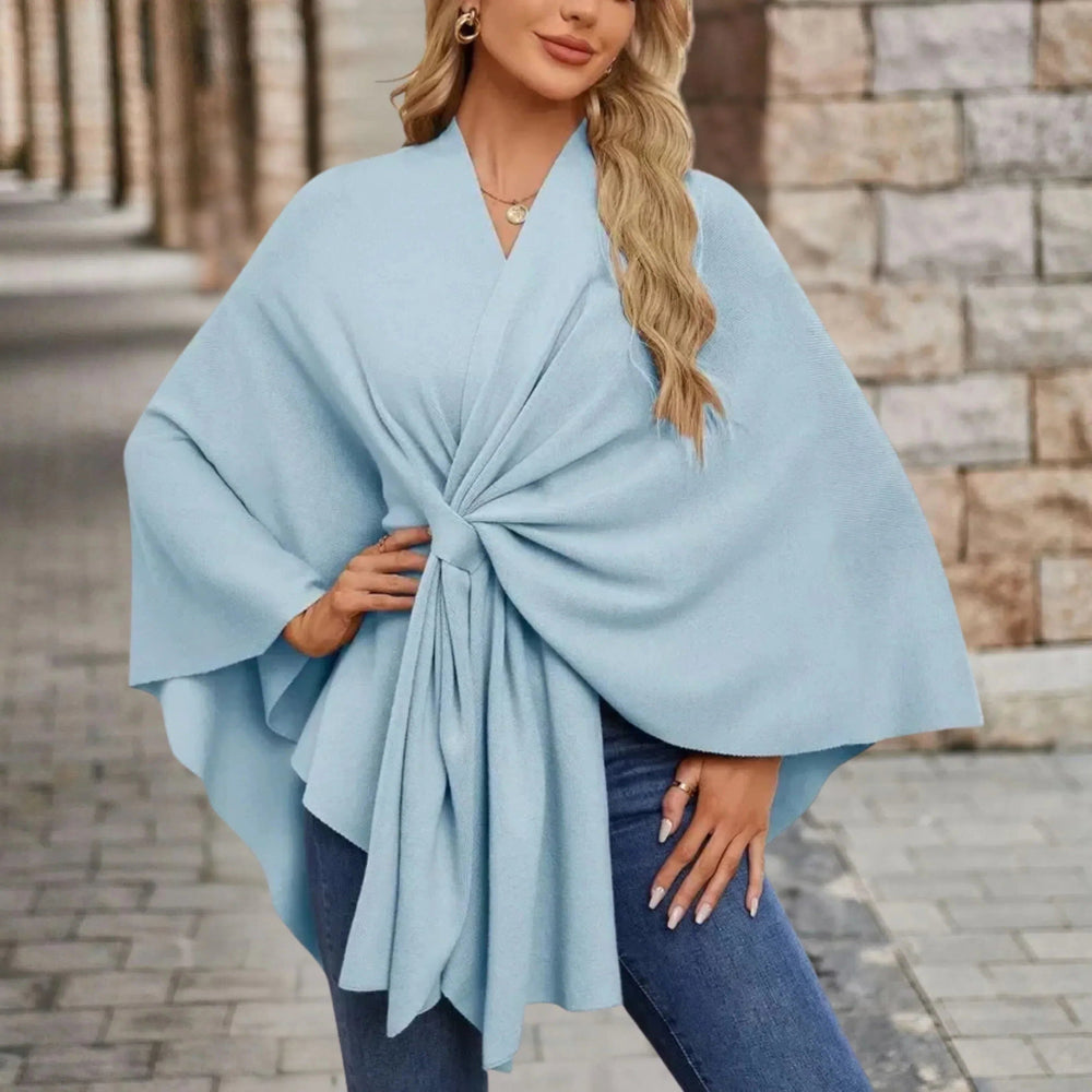Wrenova | Women's Knit Wrap Poncho Front Knot - Pink - Image 2