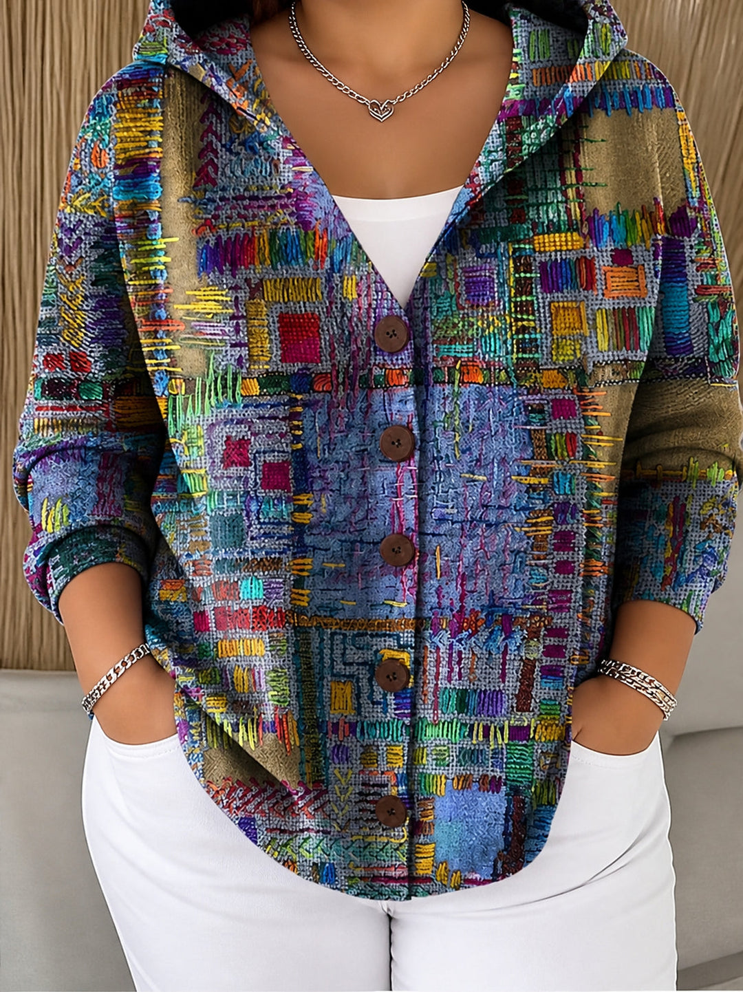 Wrenova | Women's Printed Hooded Knit Cardigan - Image 1