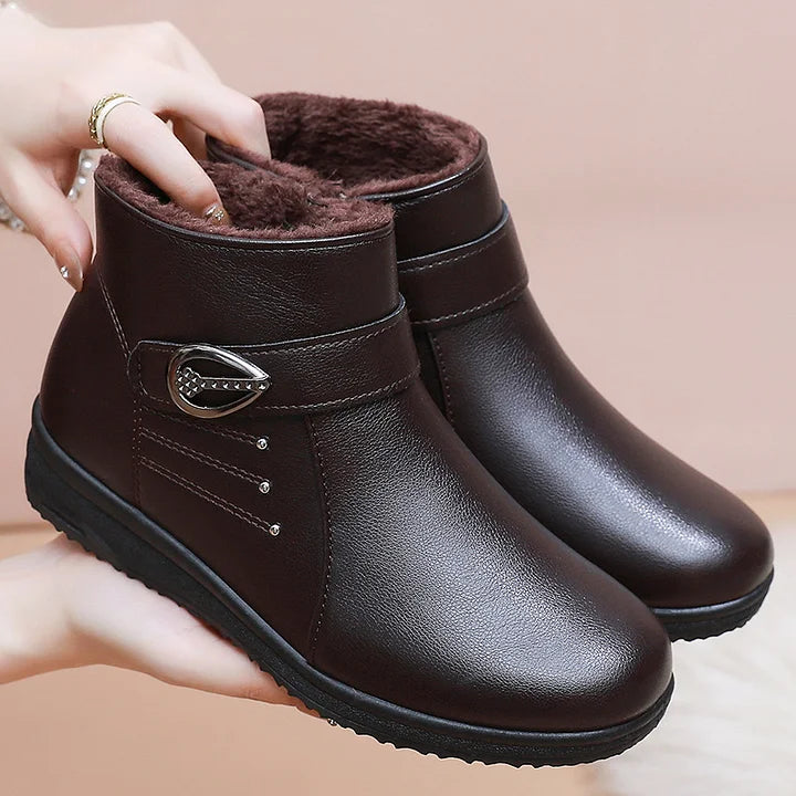 Wyndra | Women's Fleece-Lined Winter Ankle Boots - Dark Brown - Image 1