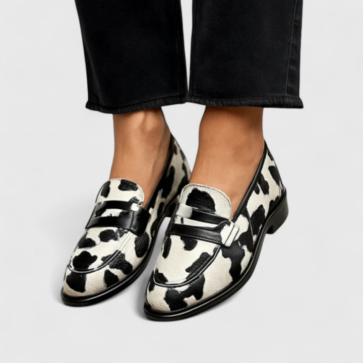 Xanthe | Women's Cow Print Penny Loafers - Image 1