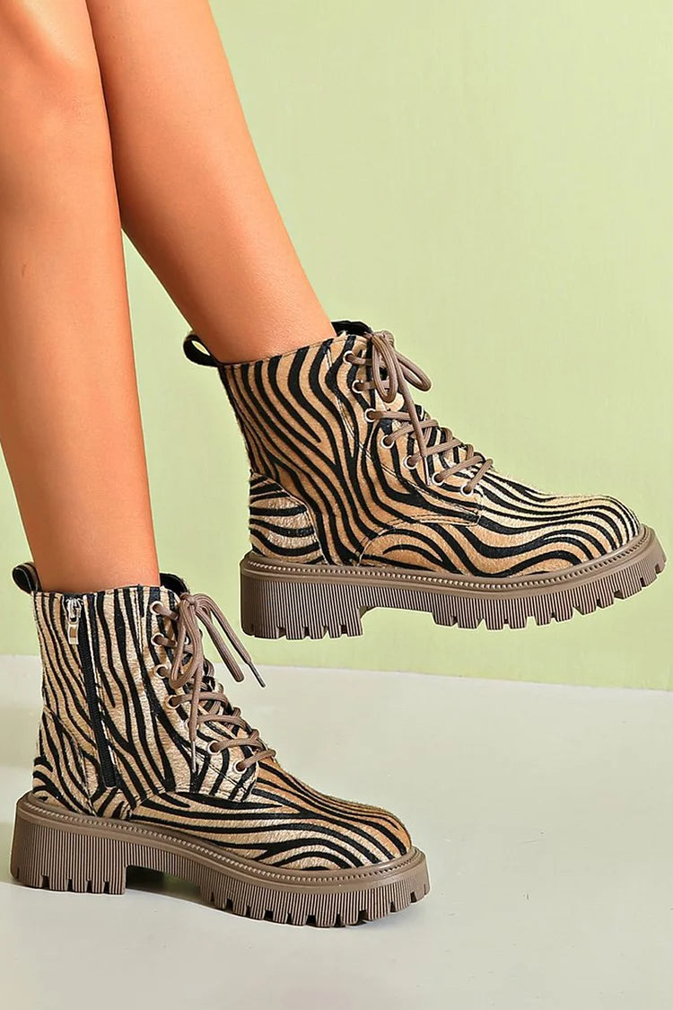 Zenaida | Women's Zebra Print Lace Up Ankle Boots - Striped - Image 2