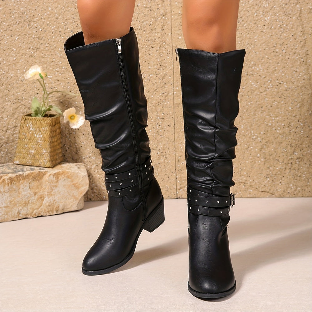 Zephyra | Women's Knee-High Slouch Boots - Black - Image 2