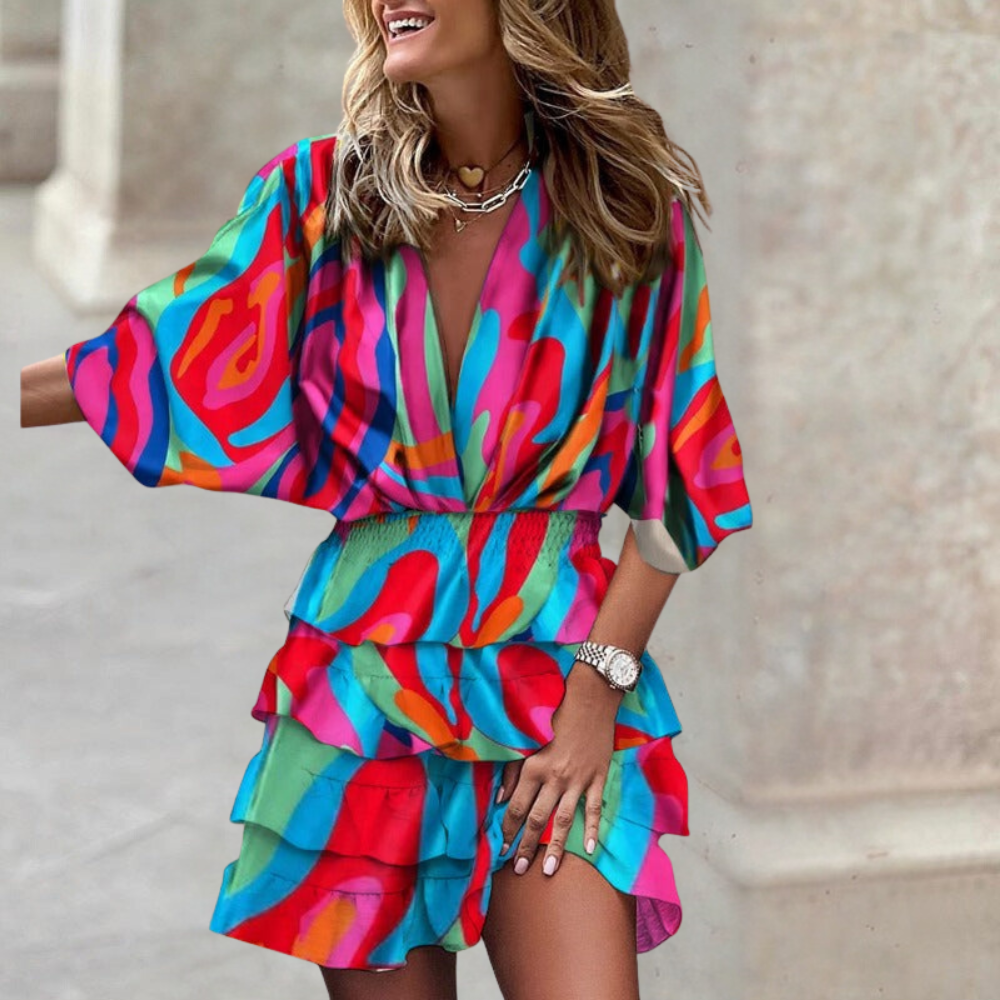 Zephyra | Women's Printed Ruffle Mini Dress - Image 1