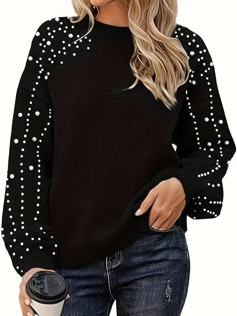 Zephyrine | Women's Pearl Embellished Knit Sweater - Red - Image 2