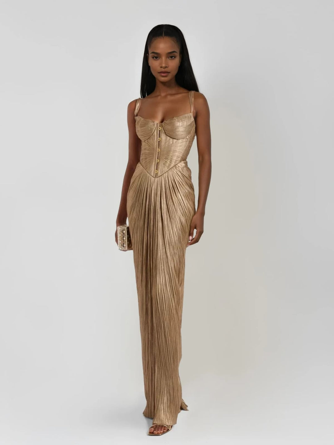 Zivana | Women's Corset Maxi Dress Formal Evening Gown - Gold - Image 1