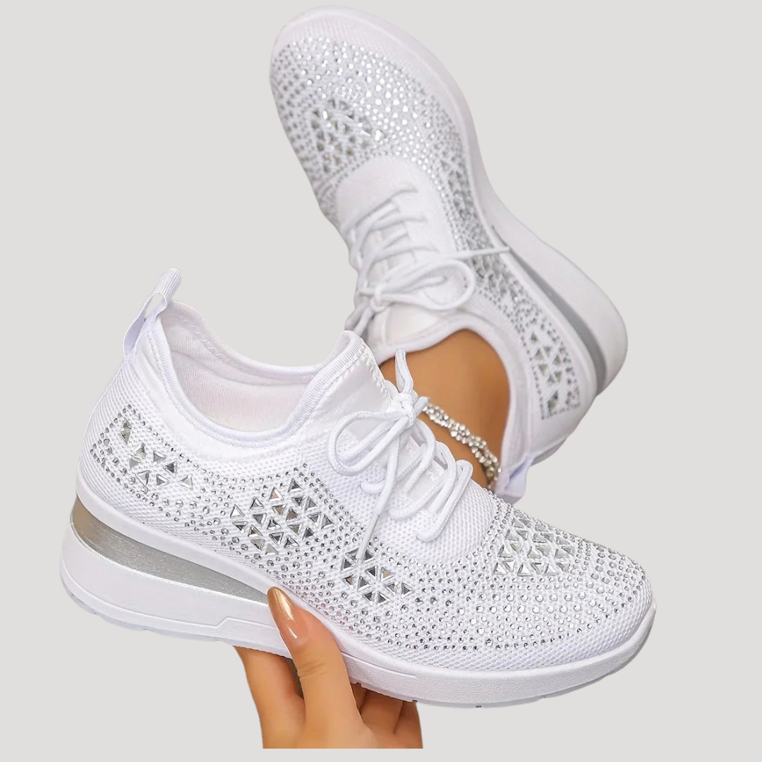 Zivana | Women's Rhinestone Platform Sneakers - White - Image 1