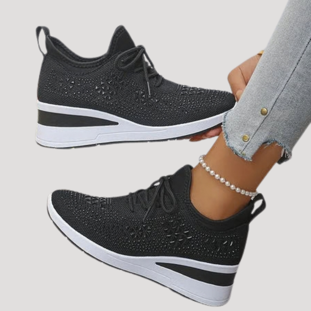 Zivana | Women's Rhinestone Platform Sneakers - White - Image 2
