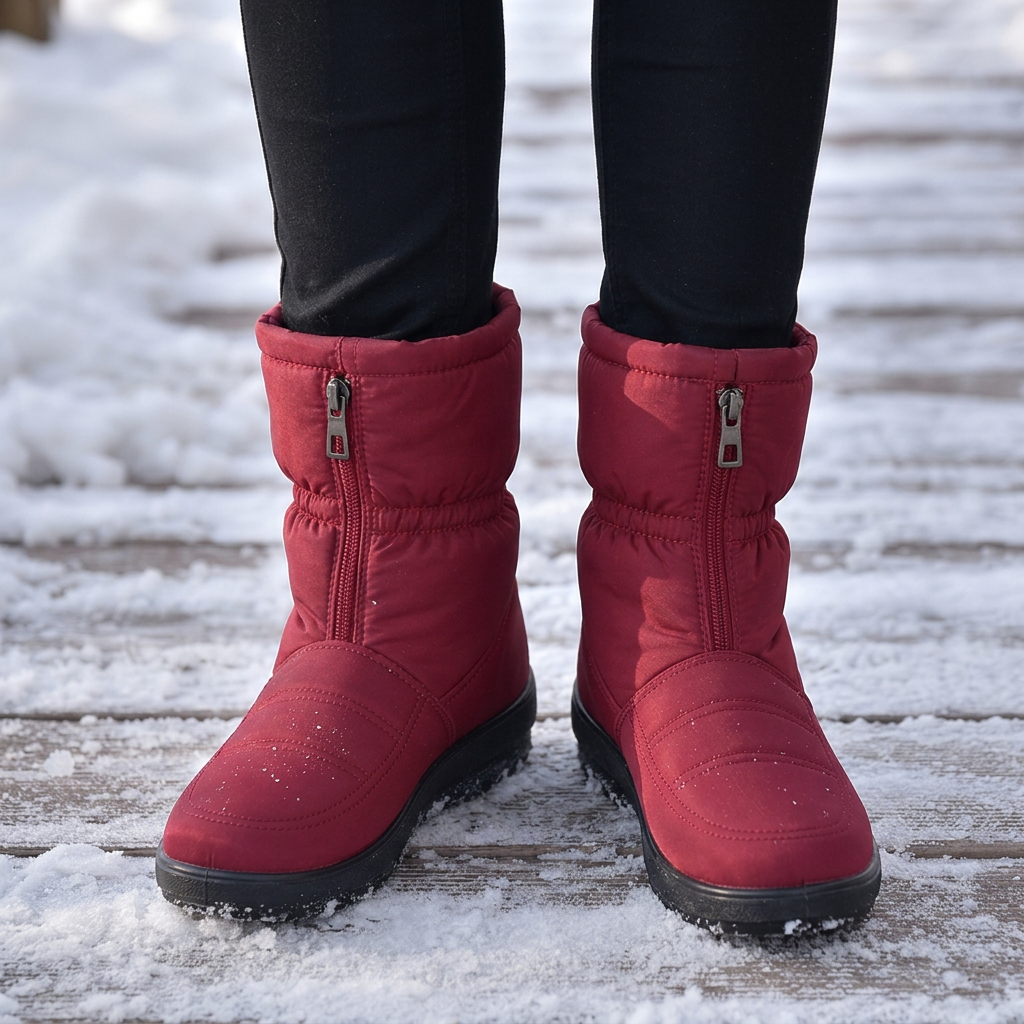 Zivorne | Women's Winter Snow Boots Mid-Calf - Burgundy - Image 1
