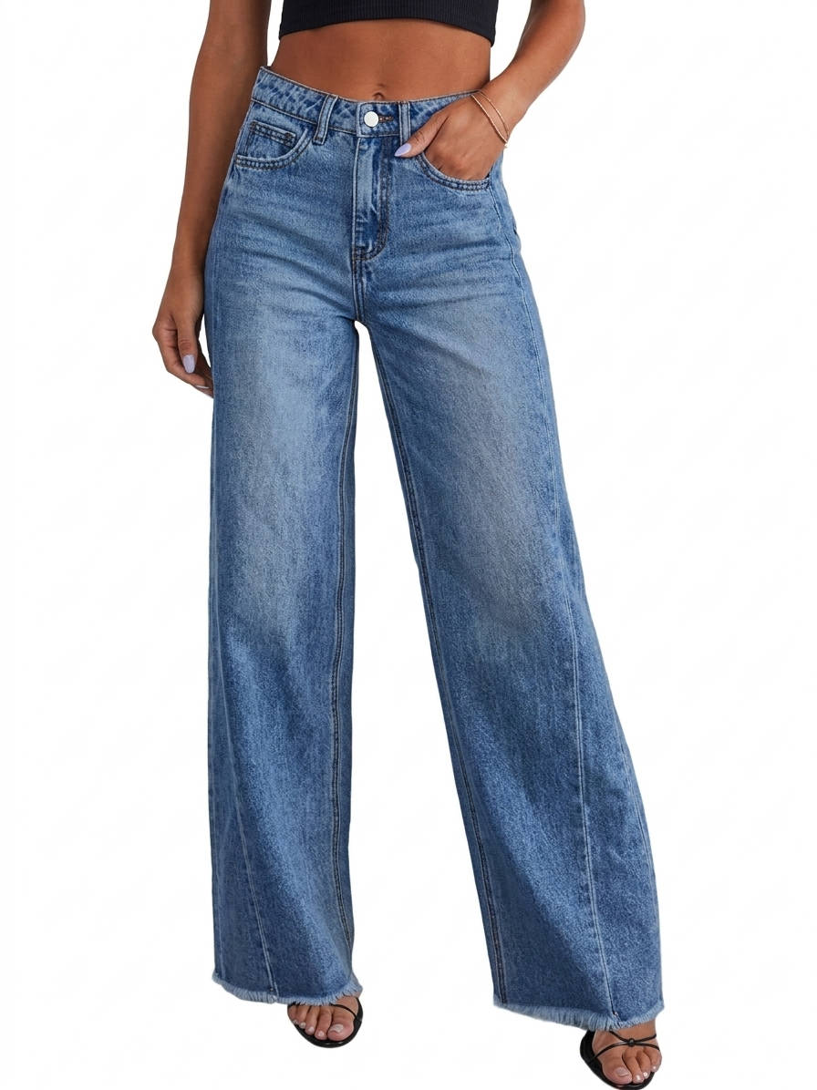 Zolvaine | Women's Baggy Wide Leg Jeans - Blue - Image 1