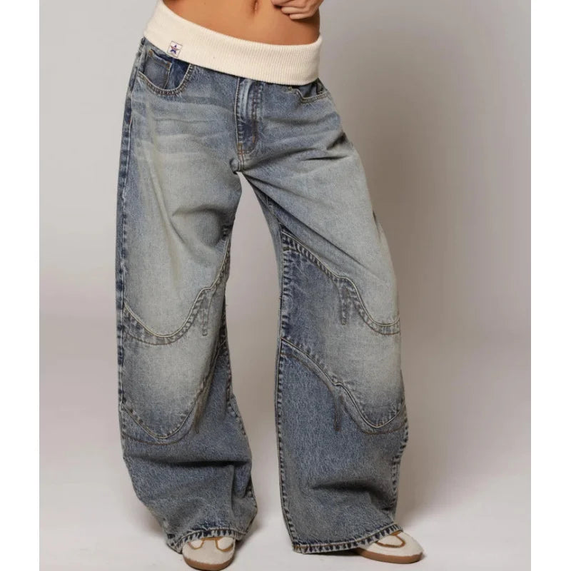 Zolvane | Women's Baggy Wide Leg Jeans - Light Blue - Image 1