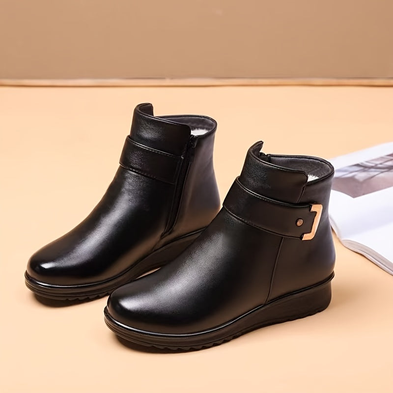 Zolvane | Women's Fleece-Lined Winter Ankle Boots - Black - Image 2
